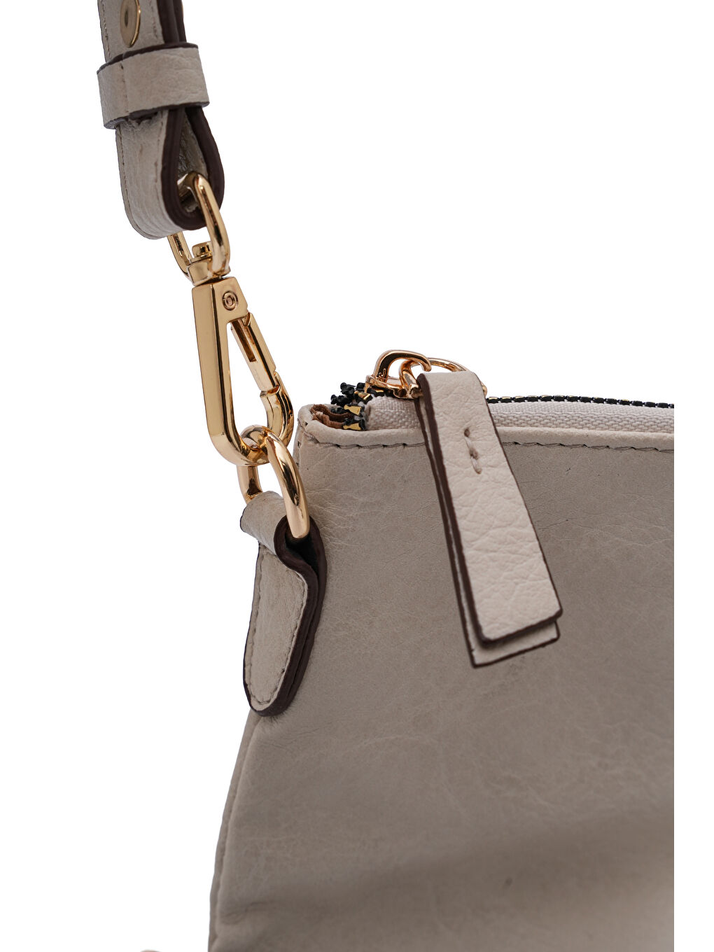 Ekru Kapaklı Fermuar Detaylı Çapraz Askılı Çanta DJ260-4