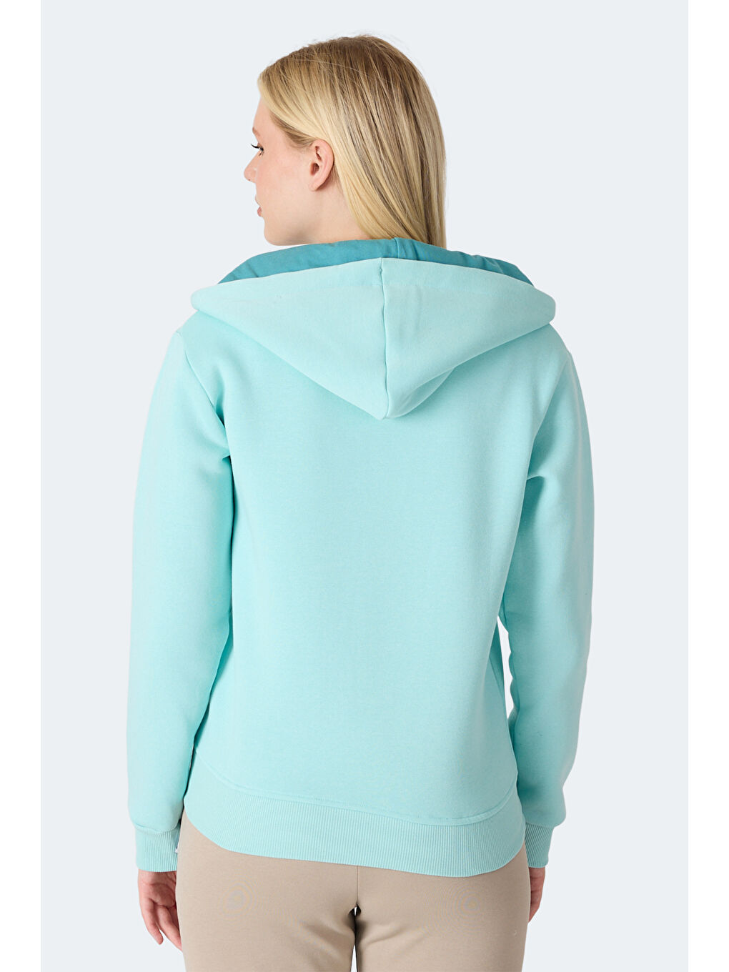 MILIO I Kadın Fermuarlı Kapüşonlu Cepli Turkuaz Sweatshırt-3