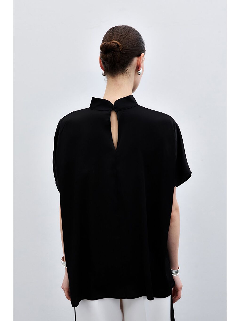 Yarasa Kol Salaş Bluz - Düz Siyah-5