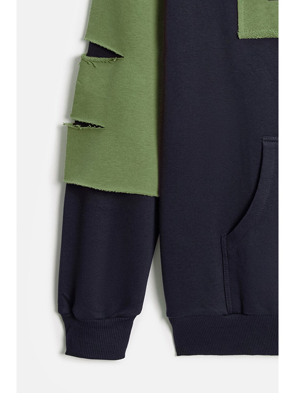 Lacivert - Haki Erkek Oversize Kapüşonlu Baskılı Kanguru Cepli Sweatshirt-2