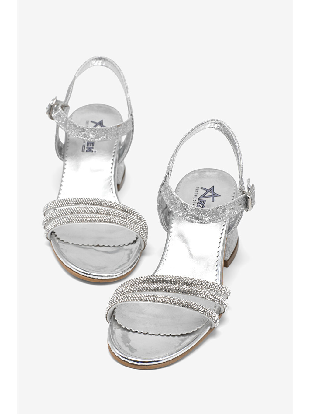 Gri Kız Çocuk Gümüş simli Çoçuk Taşlı Topuklu Ayakkabı-2