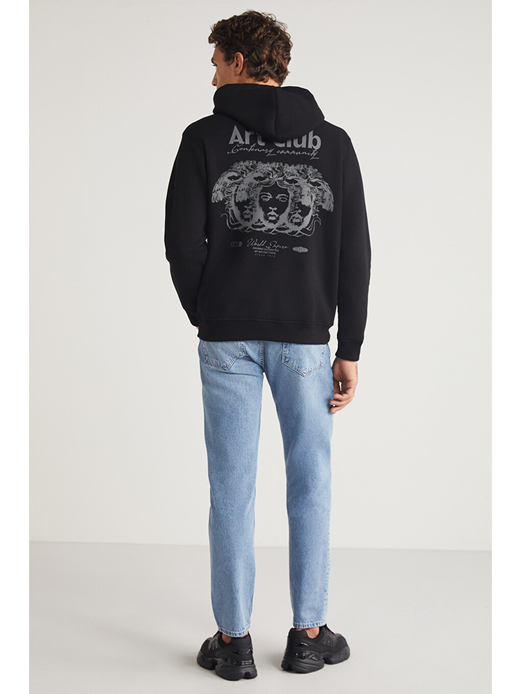 Andreas Erkek Kapüşonlu İçi Polarlı Baskı Detaylı Siyah Sweatshirt-5