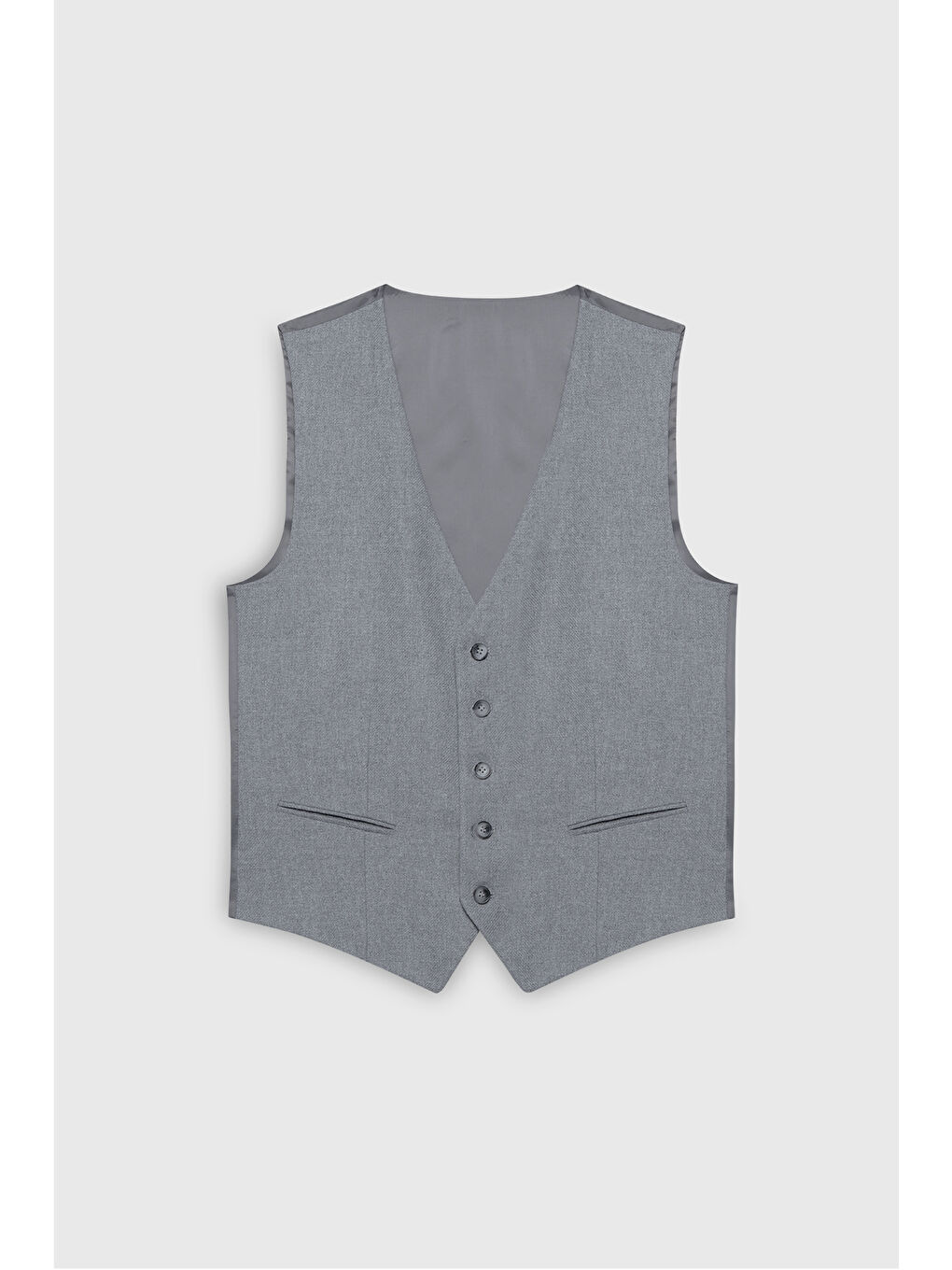 Erkek Gri Slim Fit Dar Kesim Mono Yaka Desenli Yelekli Takım Elbise-9