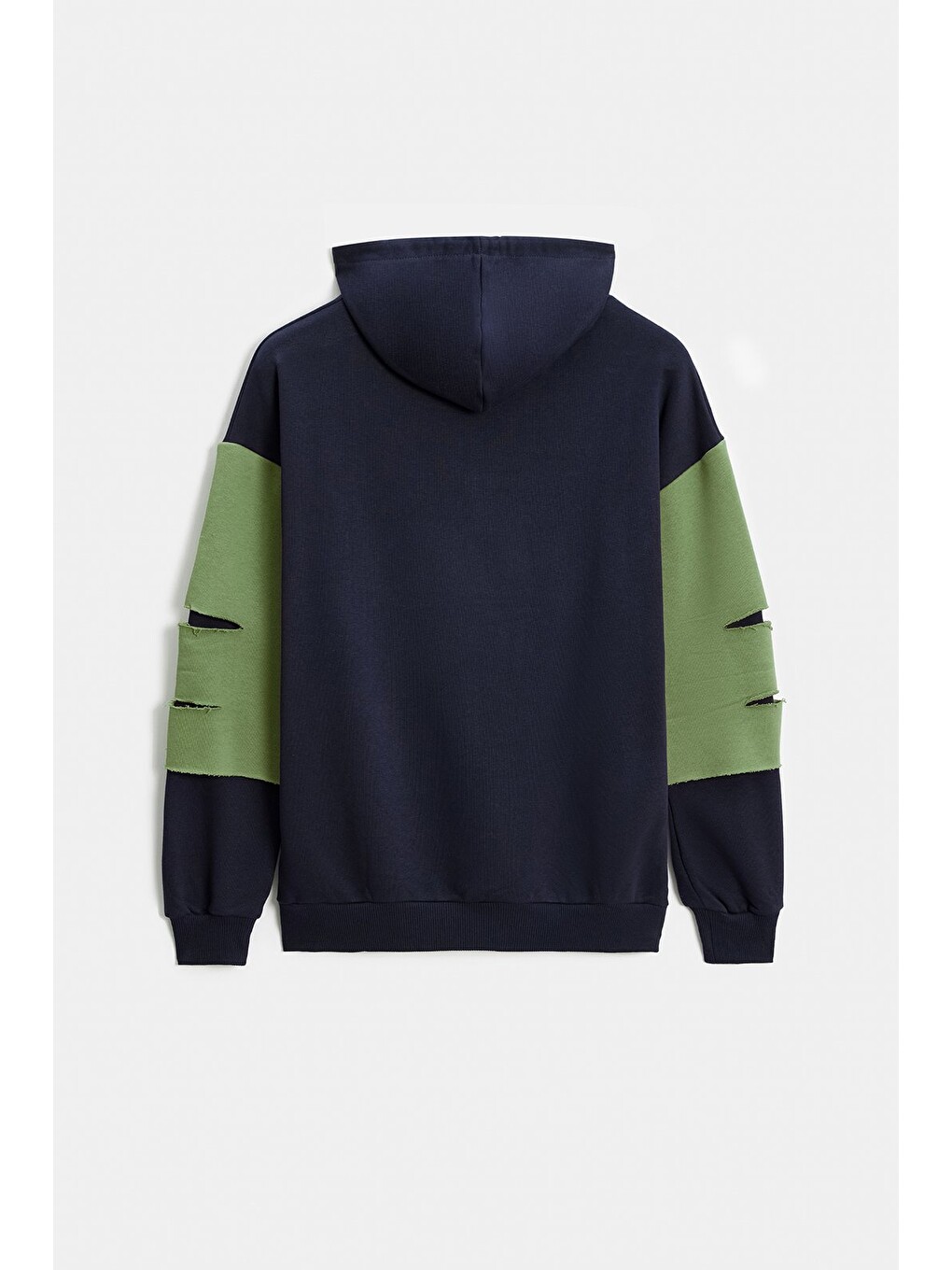 Lacivert - Haki Erkek Oversize Kapüşonlu Baskılı Kanguru Cepli Sweatshirt-3