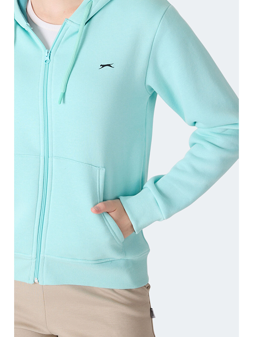 MILIO I Kadın Fermuarlı Kapüşonlu Cepli Turkuaz Sweatshırt-5