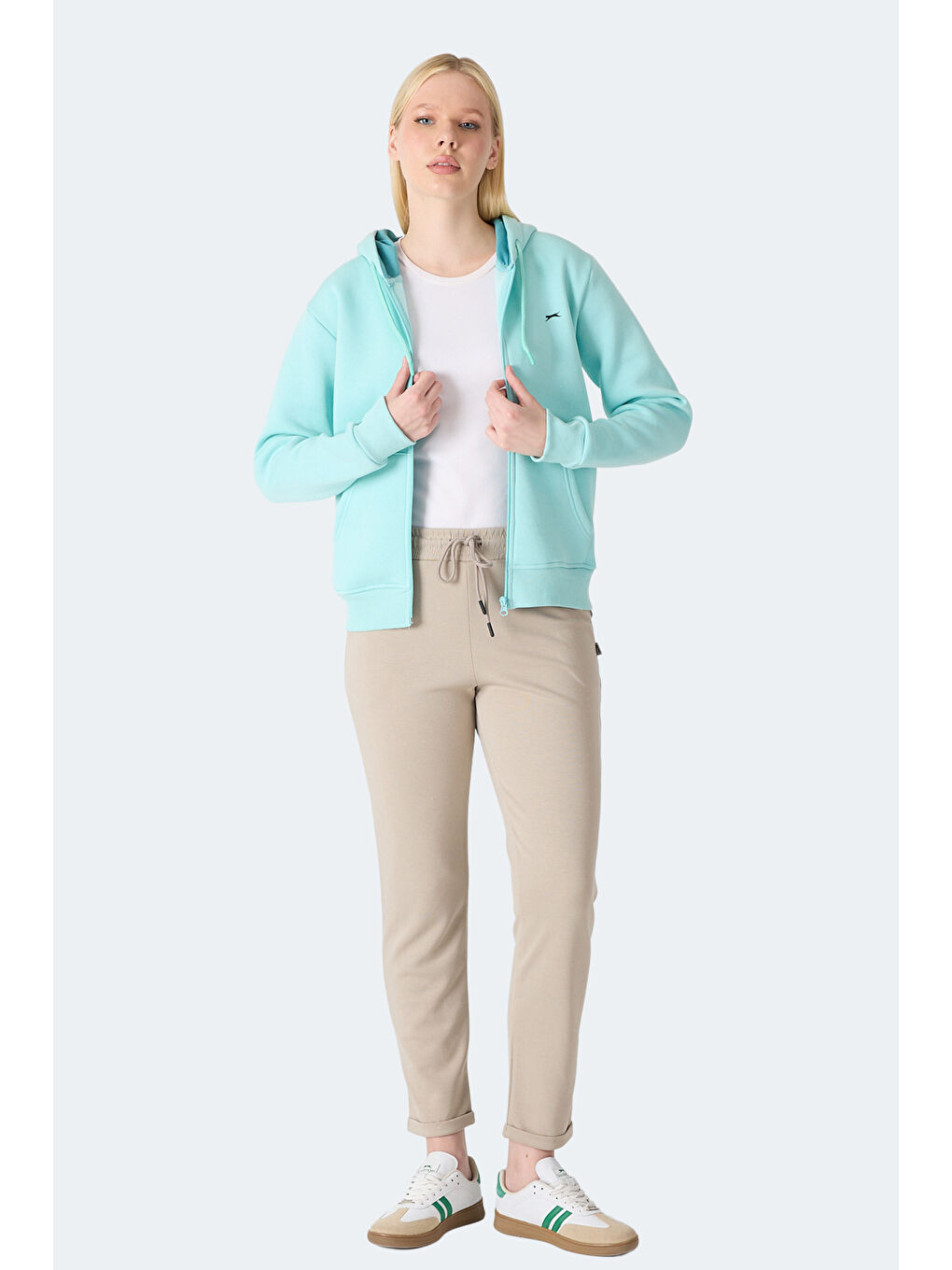 MILIO I Kadın Fermuarlı Kapüşonlu Cepli Turkuaz Sweatshırt-6