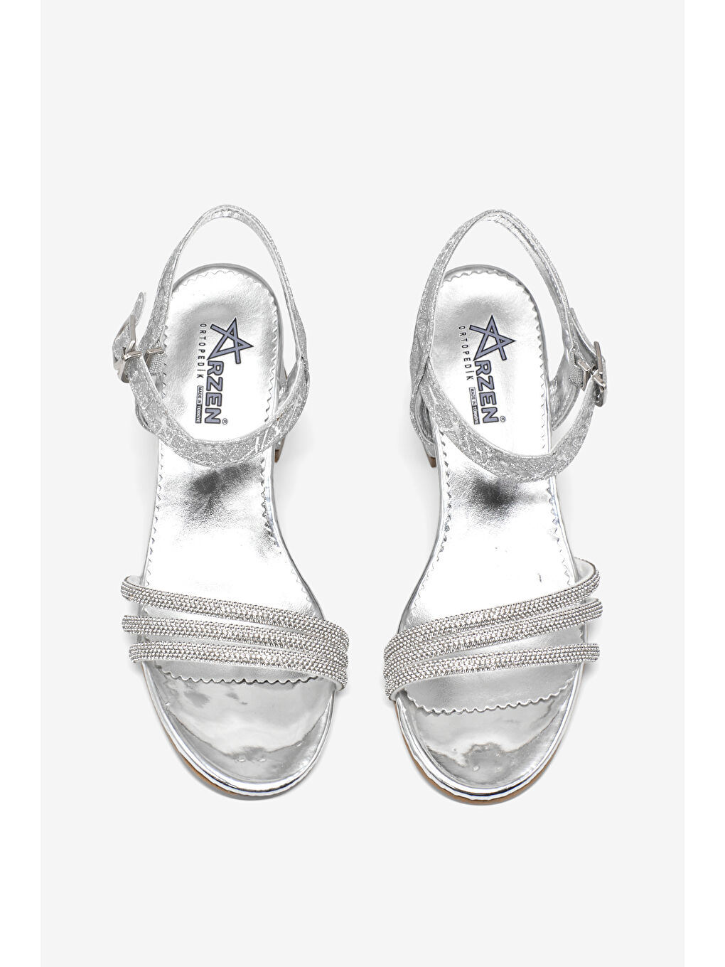 Gri Kız Çocuk Gümüş simli Çoçuk Taşlı Topuklu Ayakkabı-3