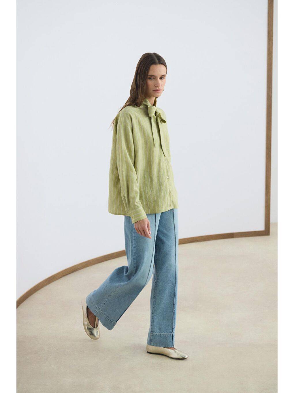 Yeşil Fularlı Çizgili Gömlek Olive-1