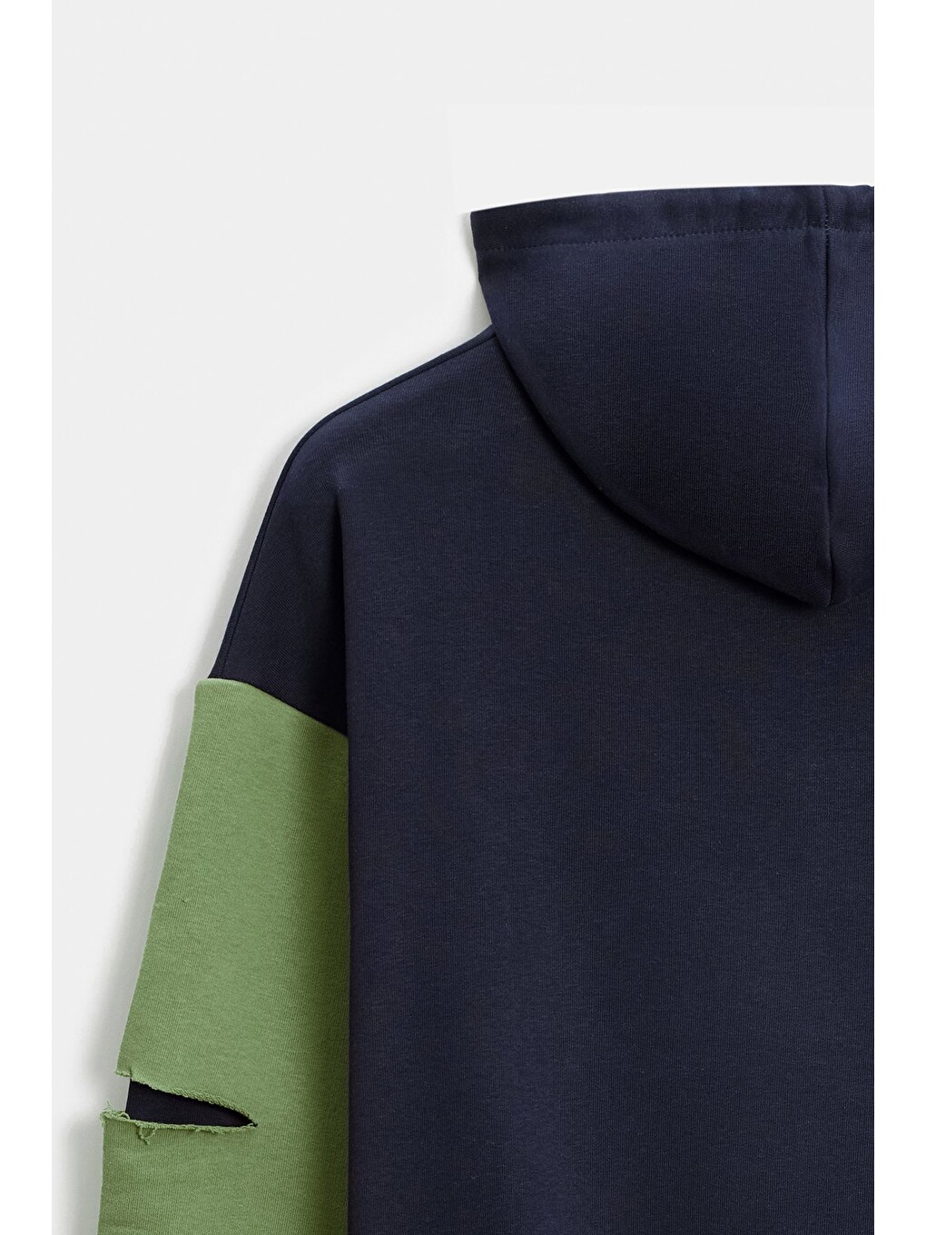 Lacivert - Haki Erkek Oversize Kapüşonlu Baskılı Kanguru Cepli Sweatshirt-4