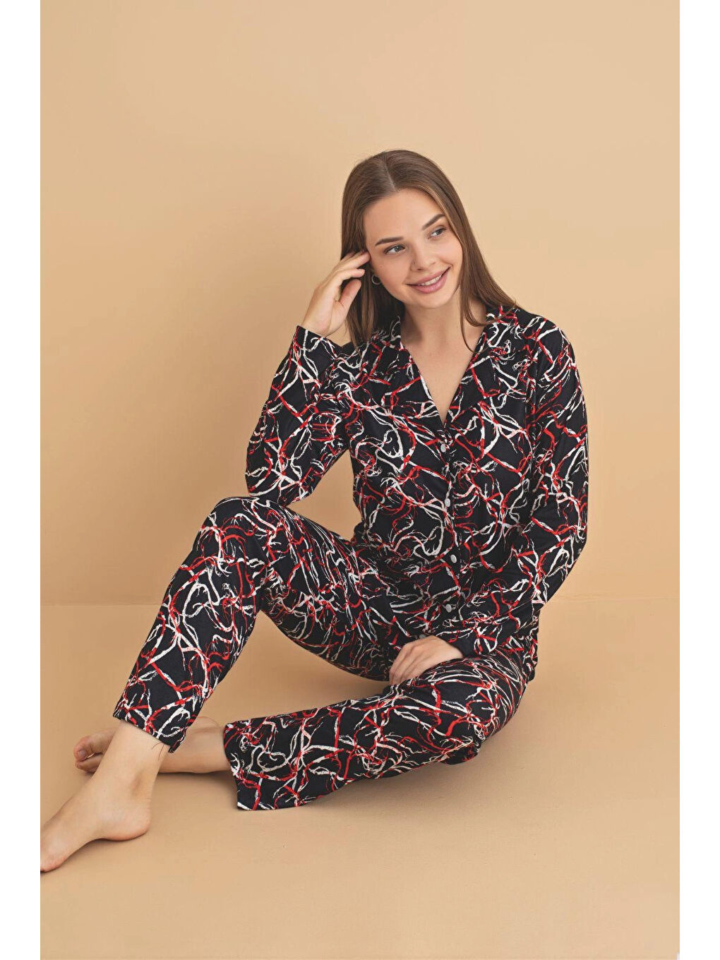 Siyah Desenli Kadın Pijama Takımı 4000