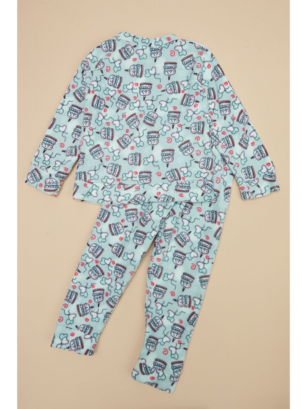 Turkuaz Pasta Desenli Polar Kız Çocuk Pijama Takımı-3