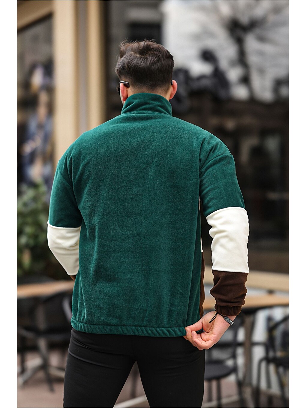 Karışık Yarım Fermuarlı Üç Renk Polar Sweatshirt-3