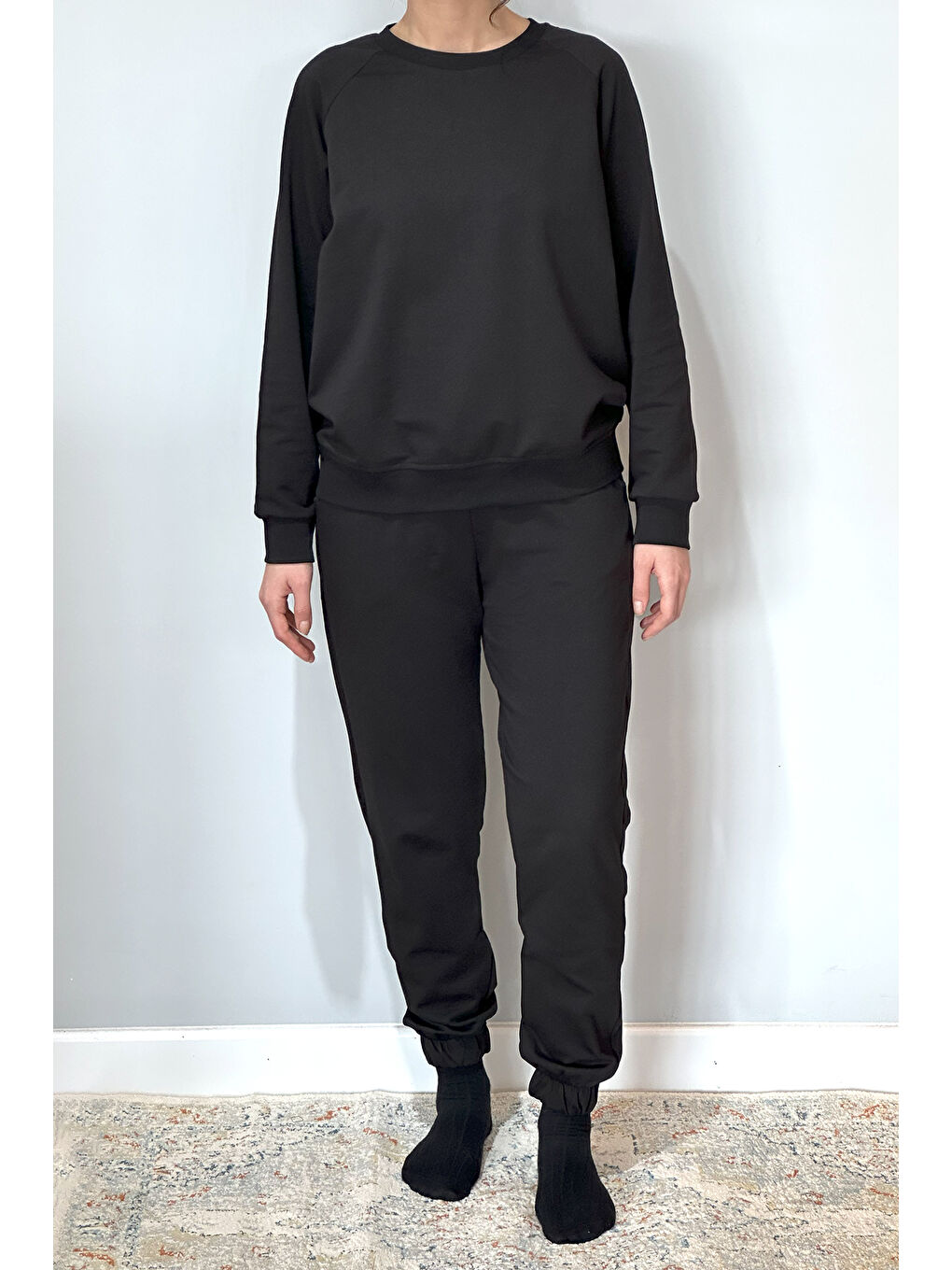 Kadın Sweatshirt Paçası Lastikli Eşofman Takımı 8006 Siyah