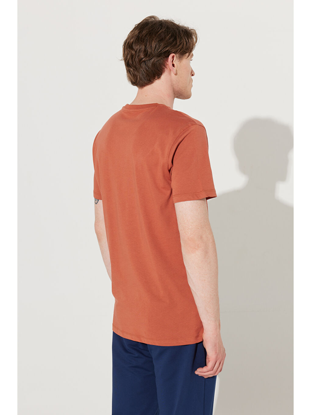 Kahverengi Erkek Açık Kahve Slim Fit Dar Kesim %100 Pamuk Bisiklet Yaka Kısa Kollu Tişört-8