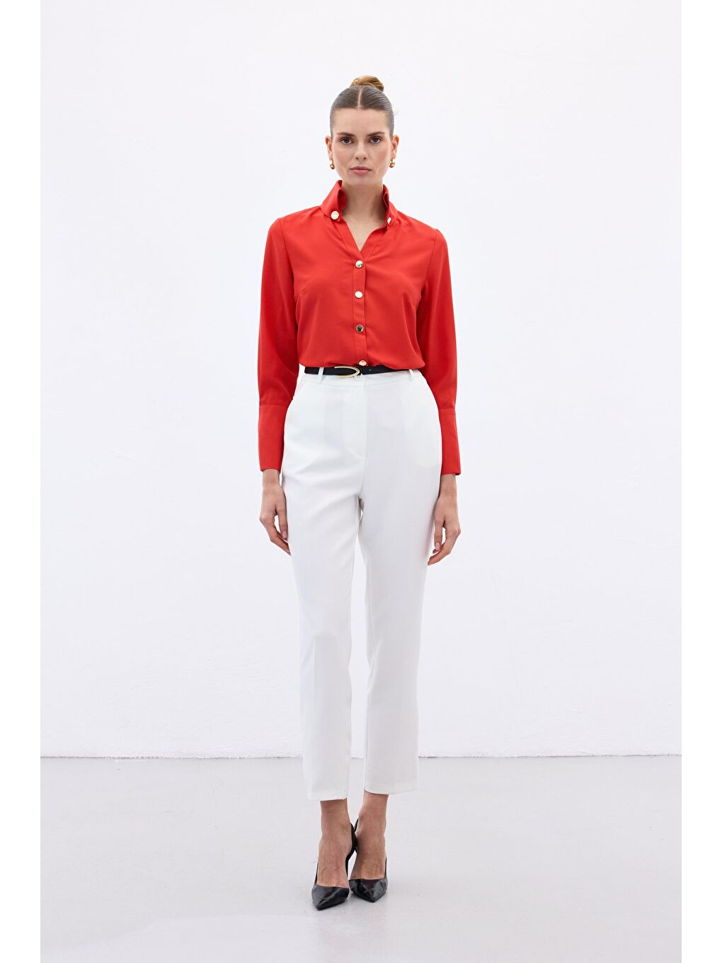 Çıt Çıt Detaylı Gömlek - Kırmızı-1