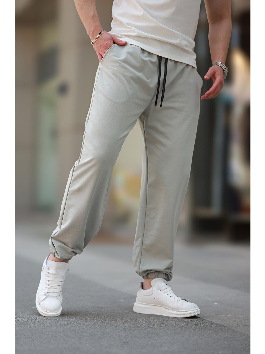 Mint Yeşili Rahat Kesim Paçası Lastikli Erkek Eşofman Altı E6573-1