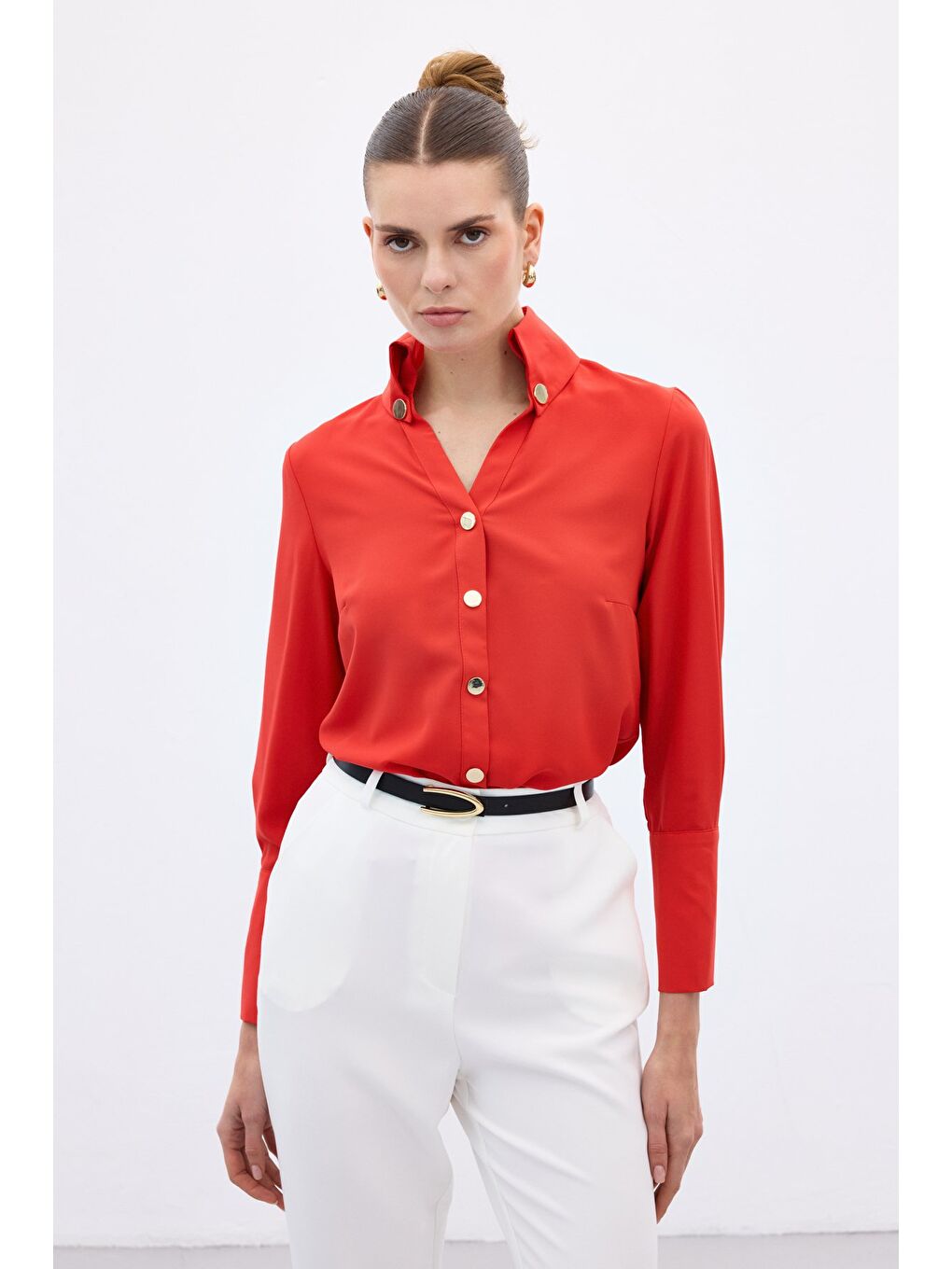 Çıt Çıt Detaylı Gömlek - Kırmızı-2