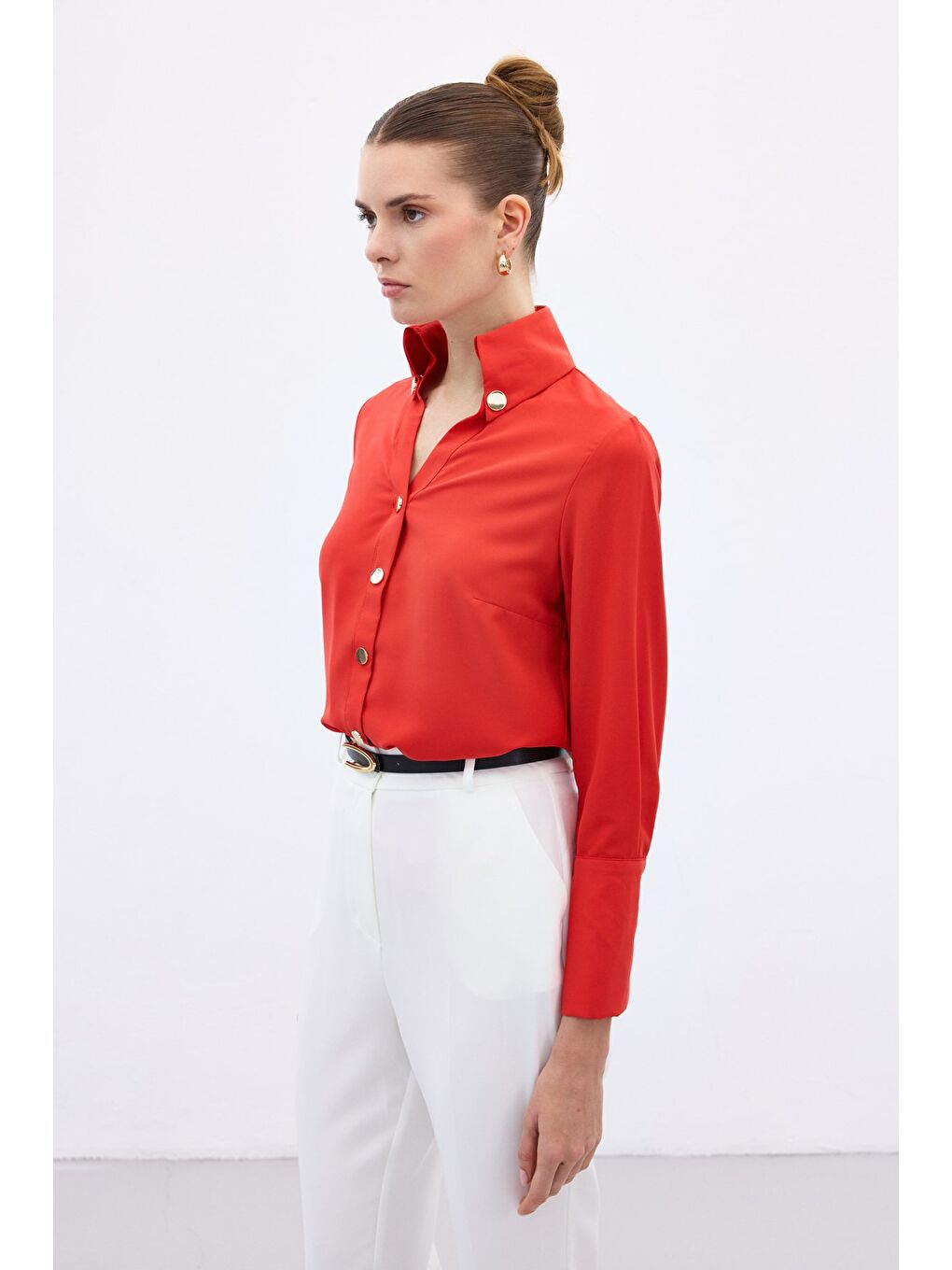 Çıt Çıt Detaylı Gömlek - Kırmızı-3