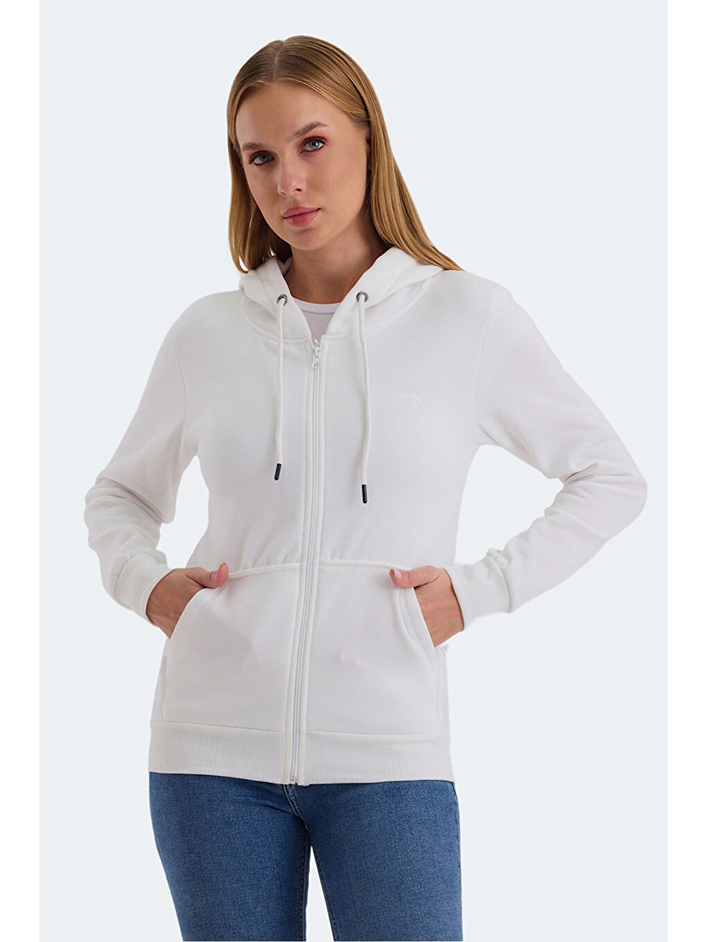 KATYA 2 li set Kadın Fermuarlı Kapüşonlu Cepli Beyaz - Siyah Sweatshirt-1