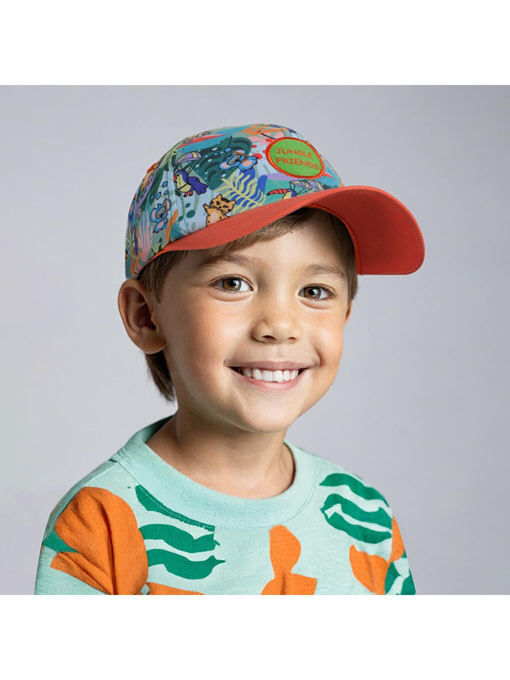 Jungle Friends 4-6 Yaş Erkek Çocuk Şapkası - Turuncu, Nakışlı, Ayarlanabilir Yazlık-5