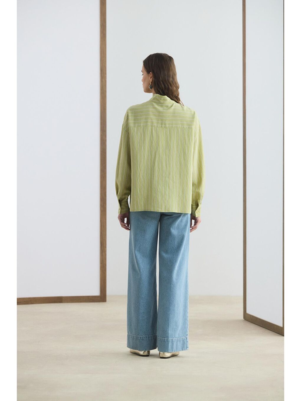 Yeşil Fularlı Çizgili Gömlek Olive-4