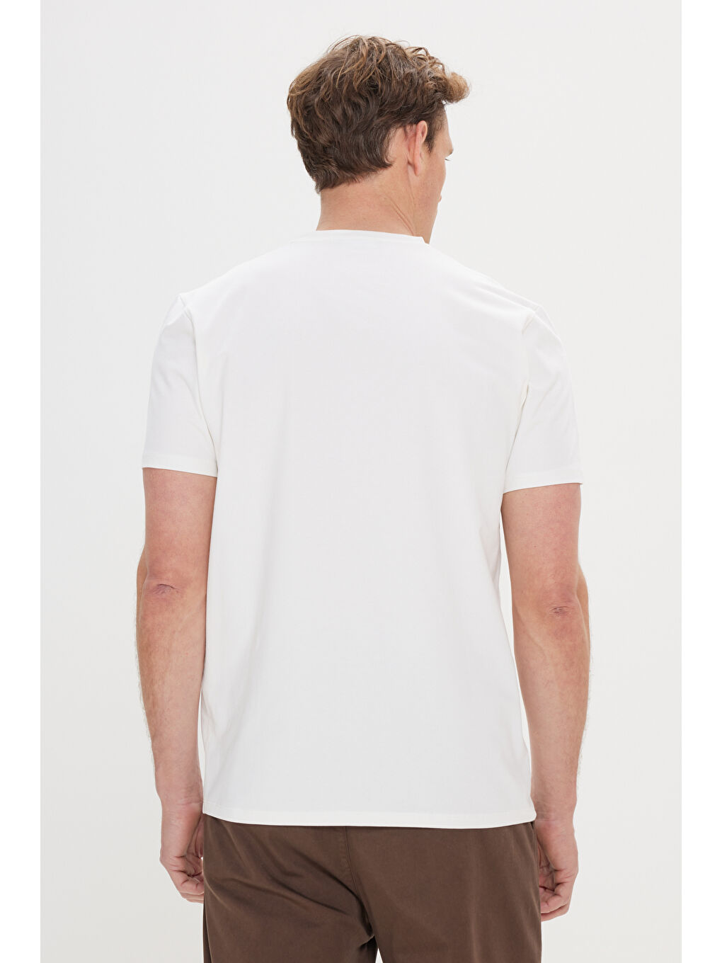 Erkek Beyaz Slim Fit Dar Kesim Pamuklu Esnek Baskılı Bisiklet Yaka Tişört-4