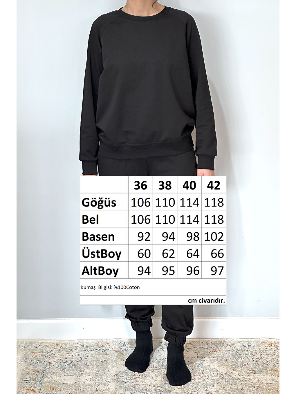 Kadın Sweatshirt Paçası Lastikli Eşofman Takımı 8006 Siyah-3