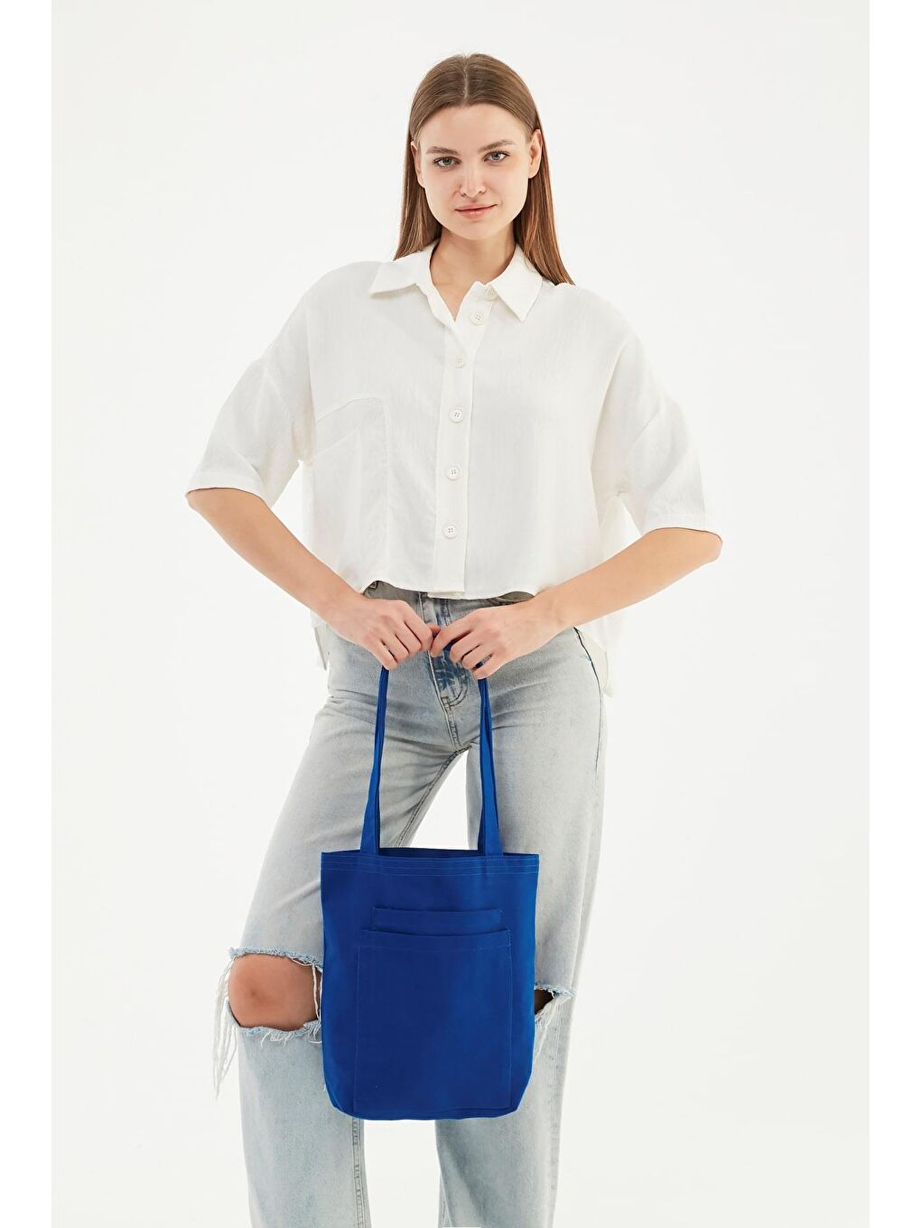 2 Cepli Saks Mavi Gabardin Çanta-2