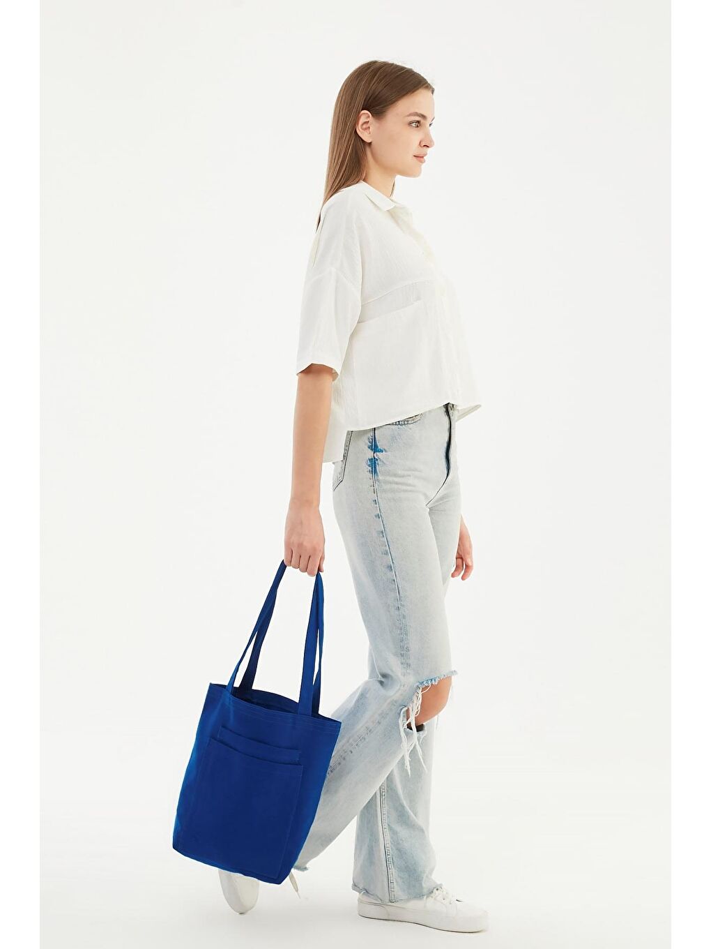 2 Cepli Saks Mavi Gabardin Çanta-3