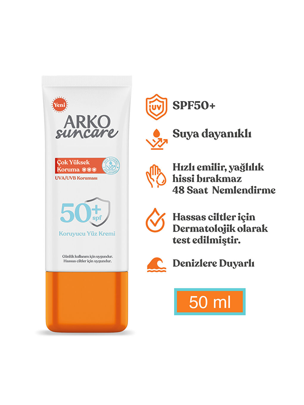 Arko Beyaz Suncare Spf50 Çok Yüksek Korumalı Yüz Güneş Kremi 50 ml