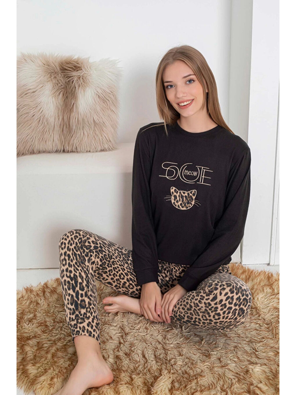 Siyah Desenli Kadın Pijama Takımı 2091-1