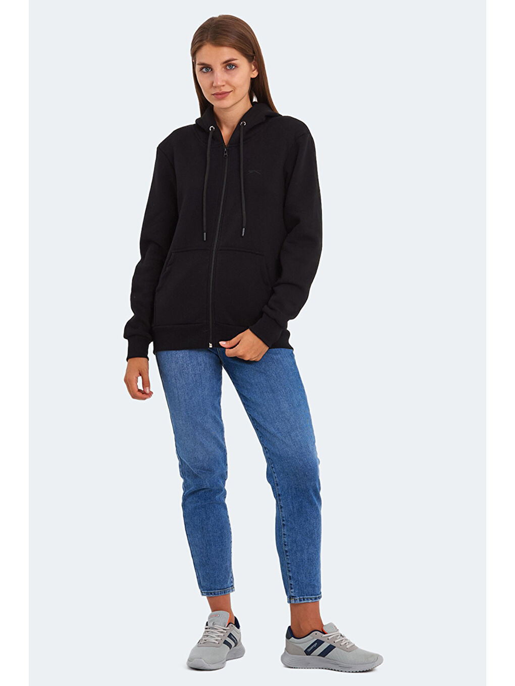 KATYA 2 li set Kadın Fermuarlı Kapüşonlu Cepli Beyaz - Siyah Sweatshirt-6