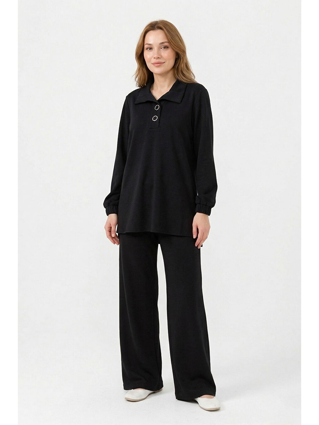 Yaka Detay Örme Modal Takım 19464 Siyah