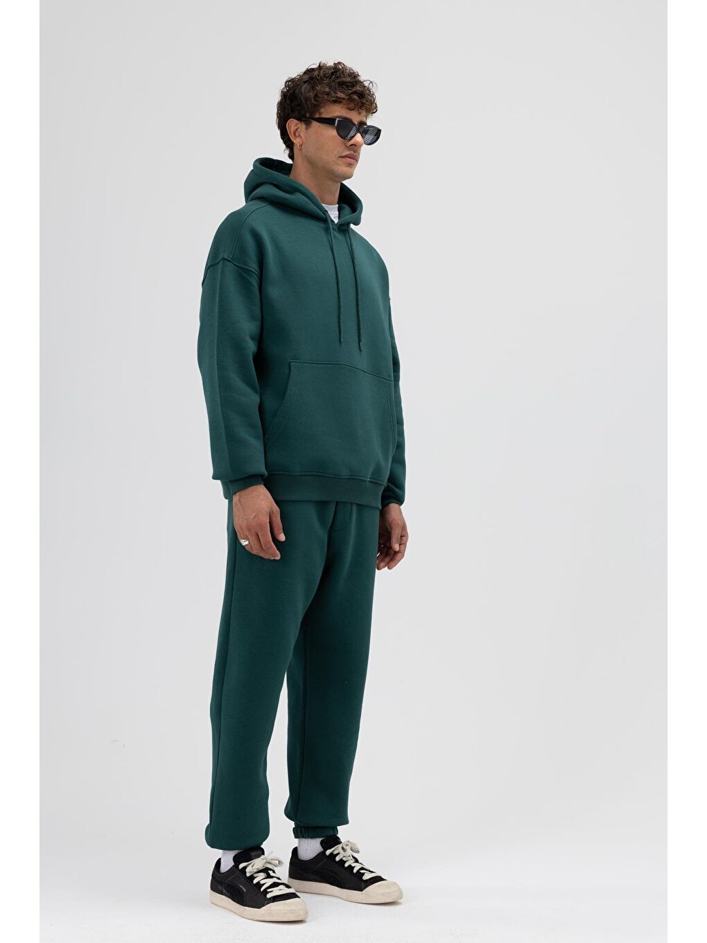 Yeşil Basic Oversize Kapüşonlu Sweatshirt Nefti-1