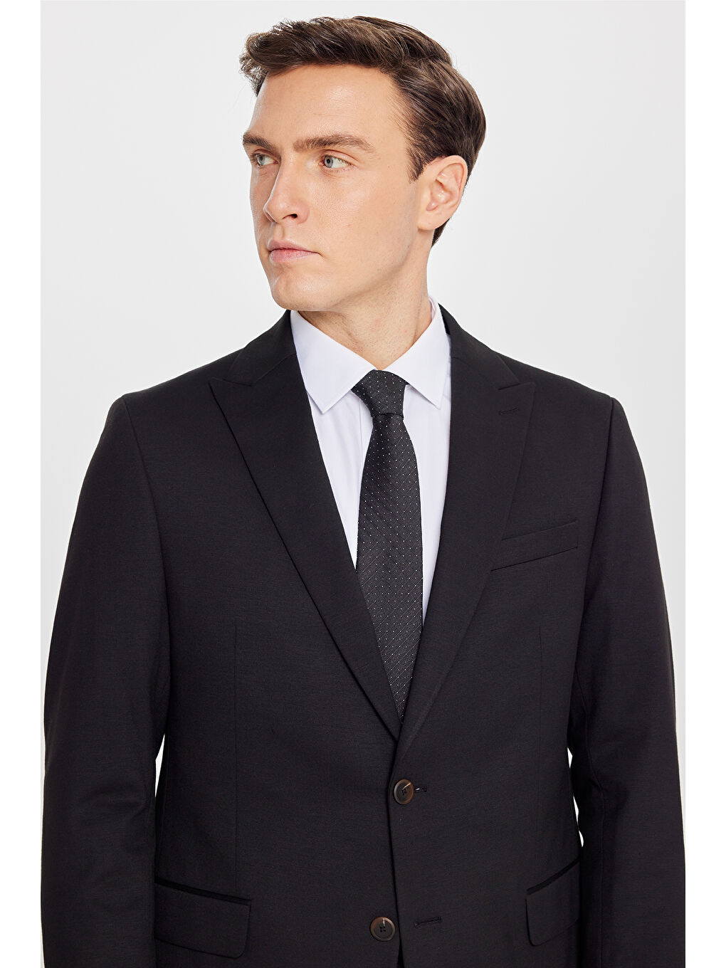 Erkek Siyah Slim Fit Kırlangıç Yaka Beli Bağlamalı Yan Cepli Takım Elbise-3