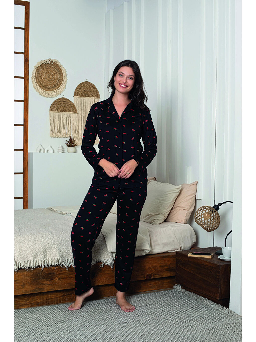 Siyah Desenli Kadın Pijama Takımı 3307
