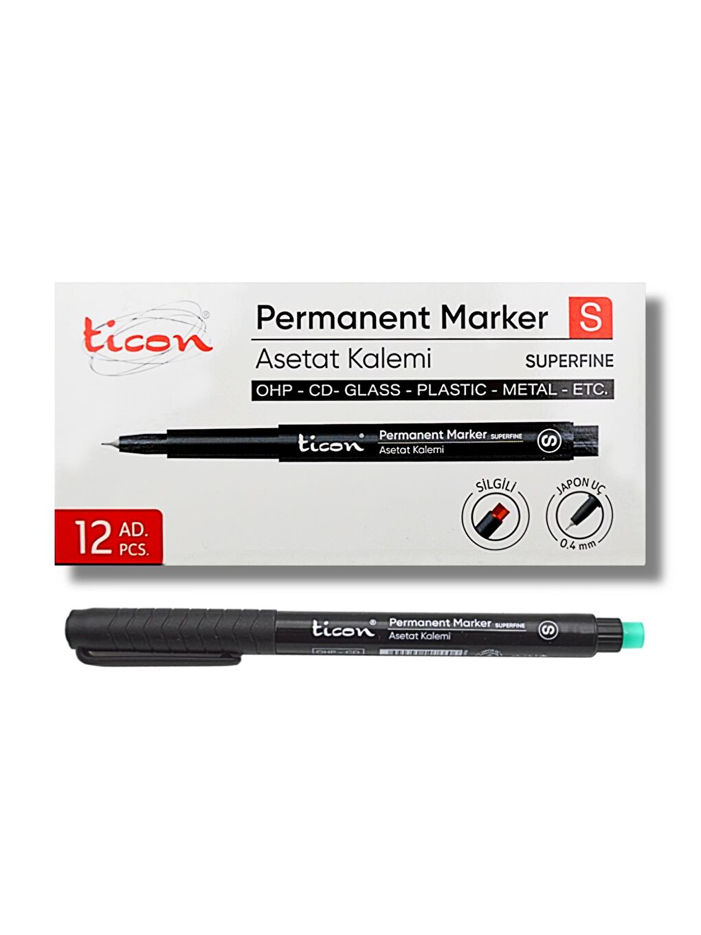 Permanent Asetat Kalemi S Silgili SİYAH 12 Adet