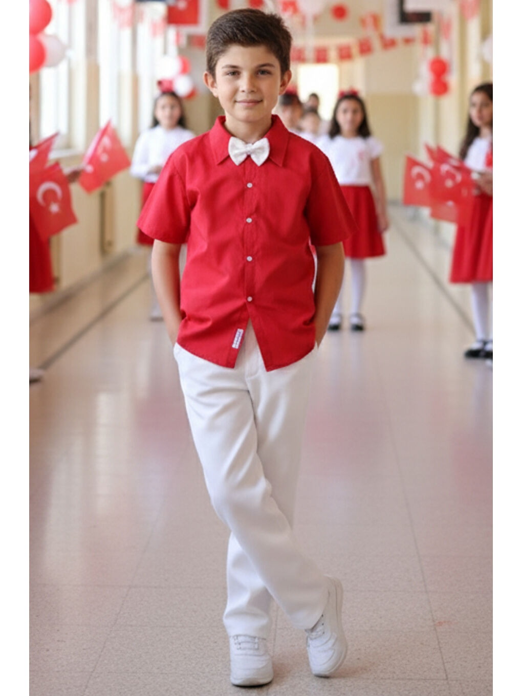 Kırmızı Erkek Çocuk Santino Papyonlu Alt Üst Takım 23 Nisan 29 Ekim 10 Kasım 19 Mayıs Gösteri Kıyafeti-8