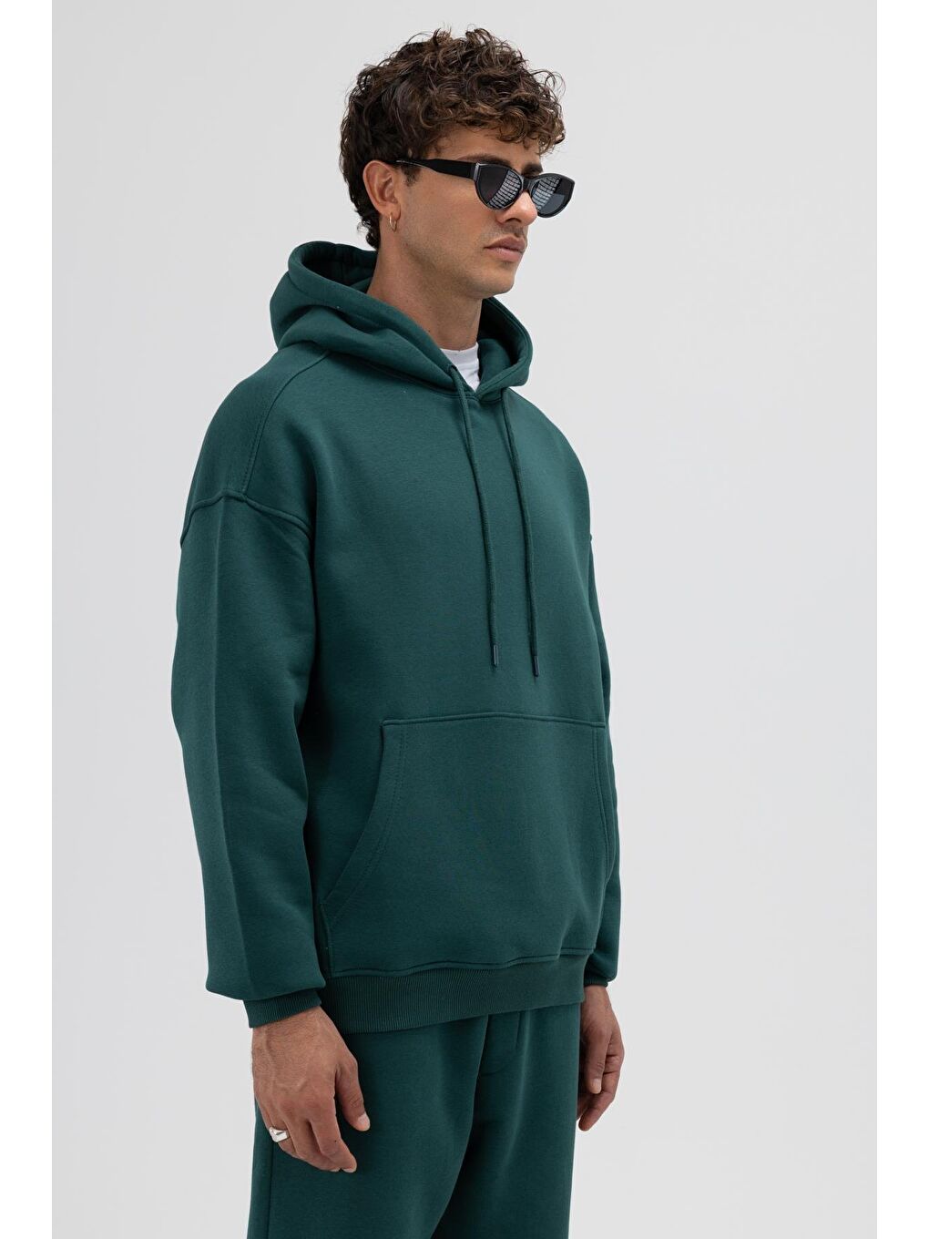 Yeşil Basic Oversize Kapüşonlu Sweatshirt Nefti-2