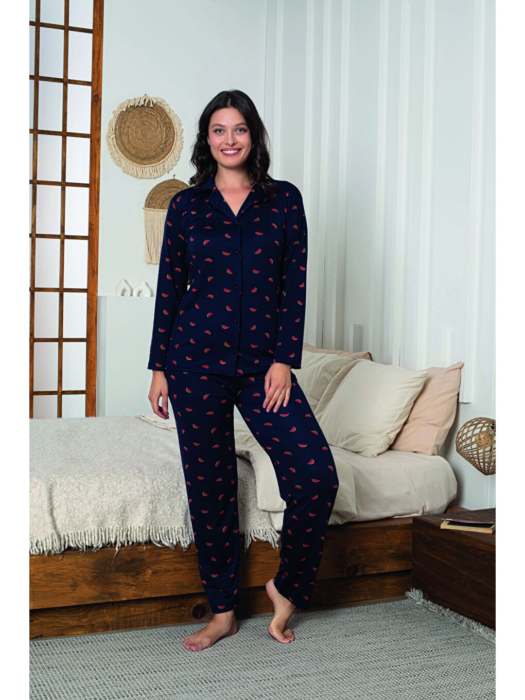 Siyah Desenli Kadın Pijama Takımı 3307-1