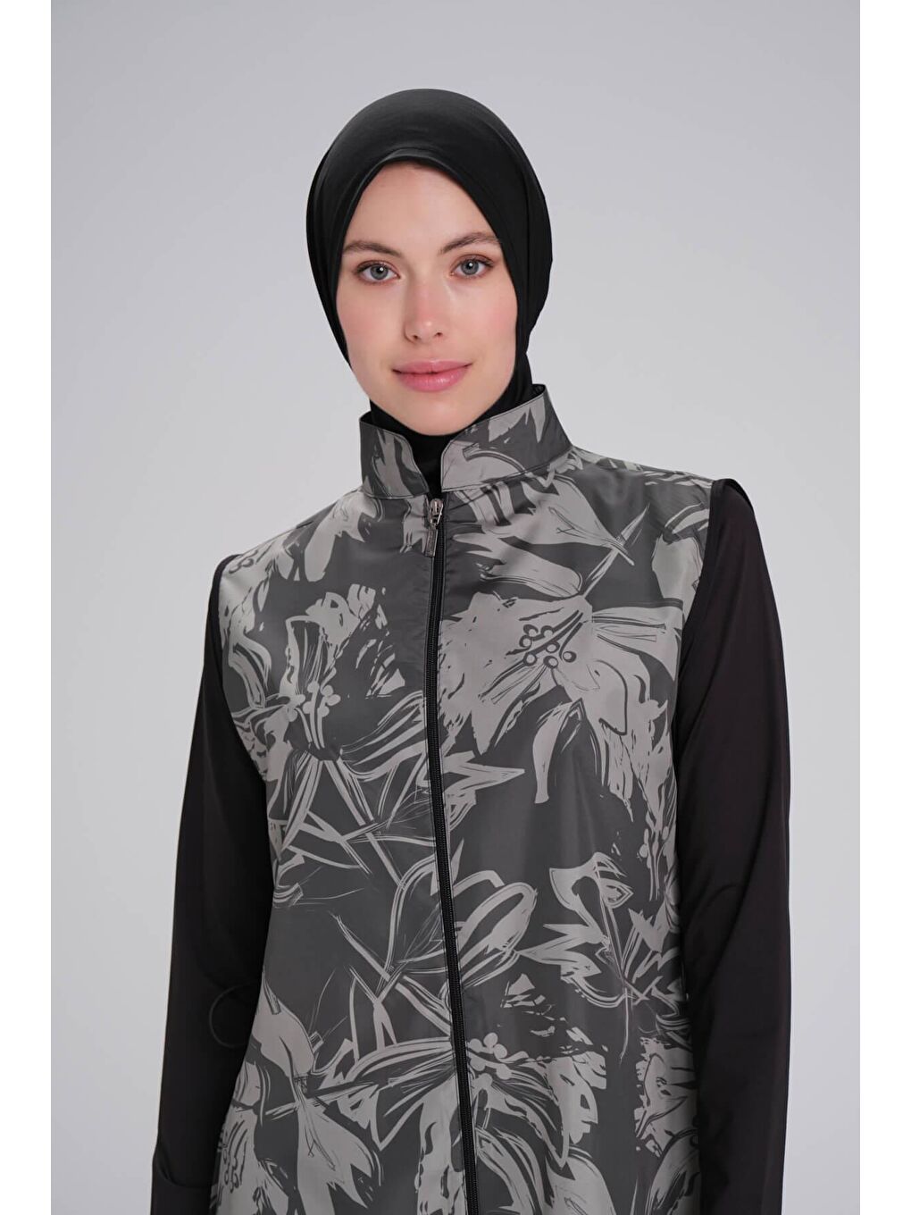 Nehar Desenli Siyah Haki Jileli 3 Parça Tam Tesettür Mayo Takımı 2264-1