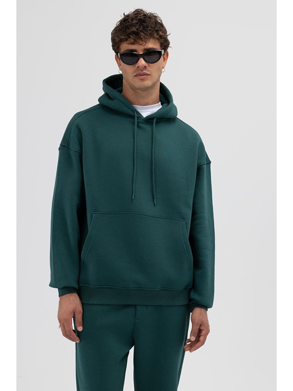 Yeşil Basic Oversize Kapüşonlu Sweatshirt Nefti-3