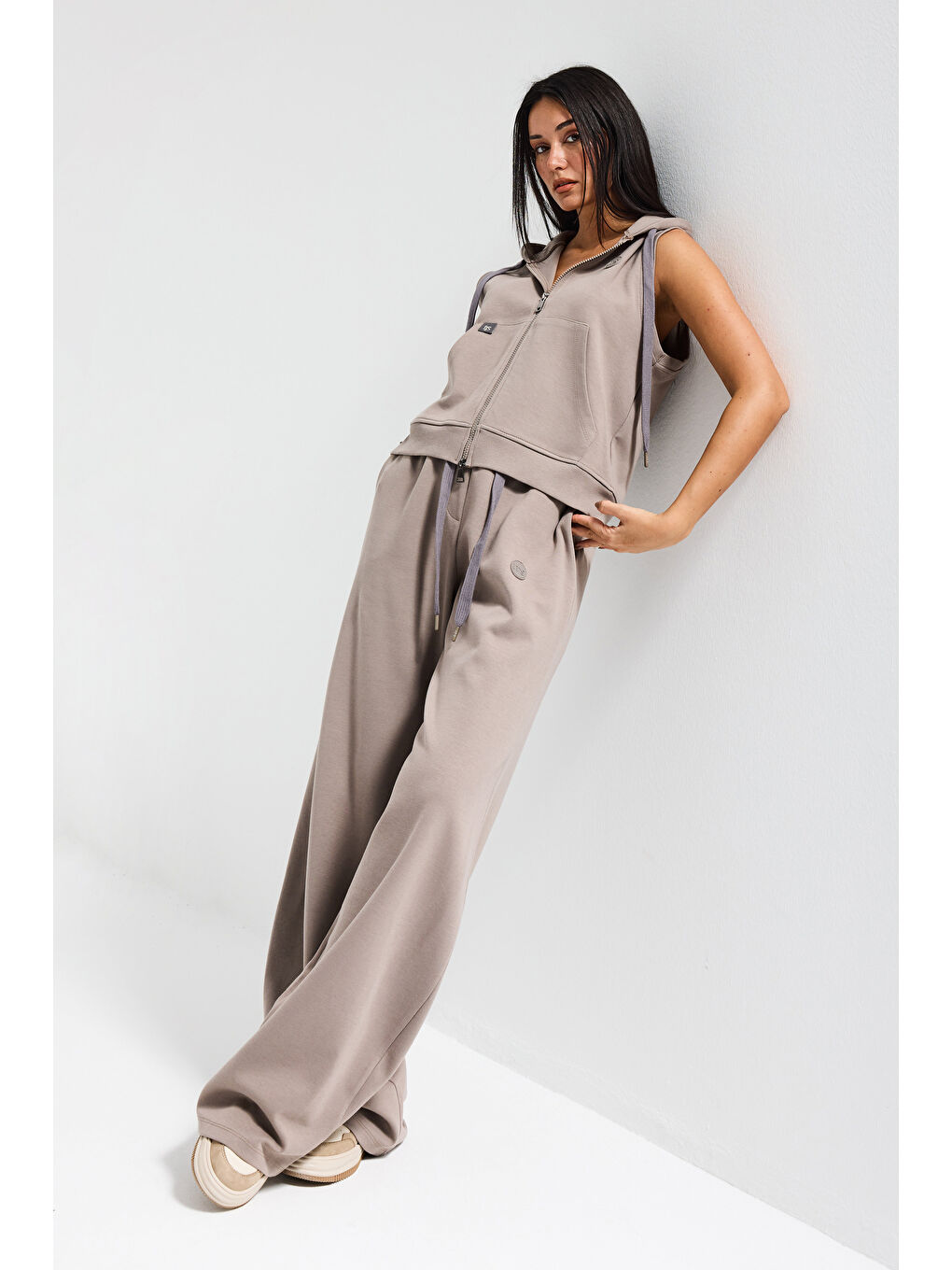 Kadın Antrasit s6-45 Alt Üst Kapüşonlu Yelek Yürüyüş Pantolonu 2'li Tasarım Takım-6