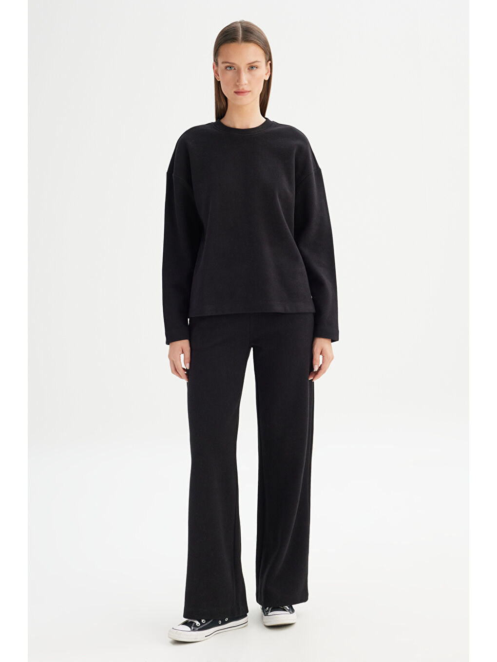 Straight Fit Düz Kesim Normal Bel Siyah Sweatpant Eşofman Altı-2