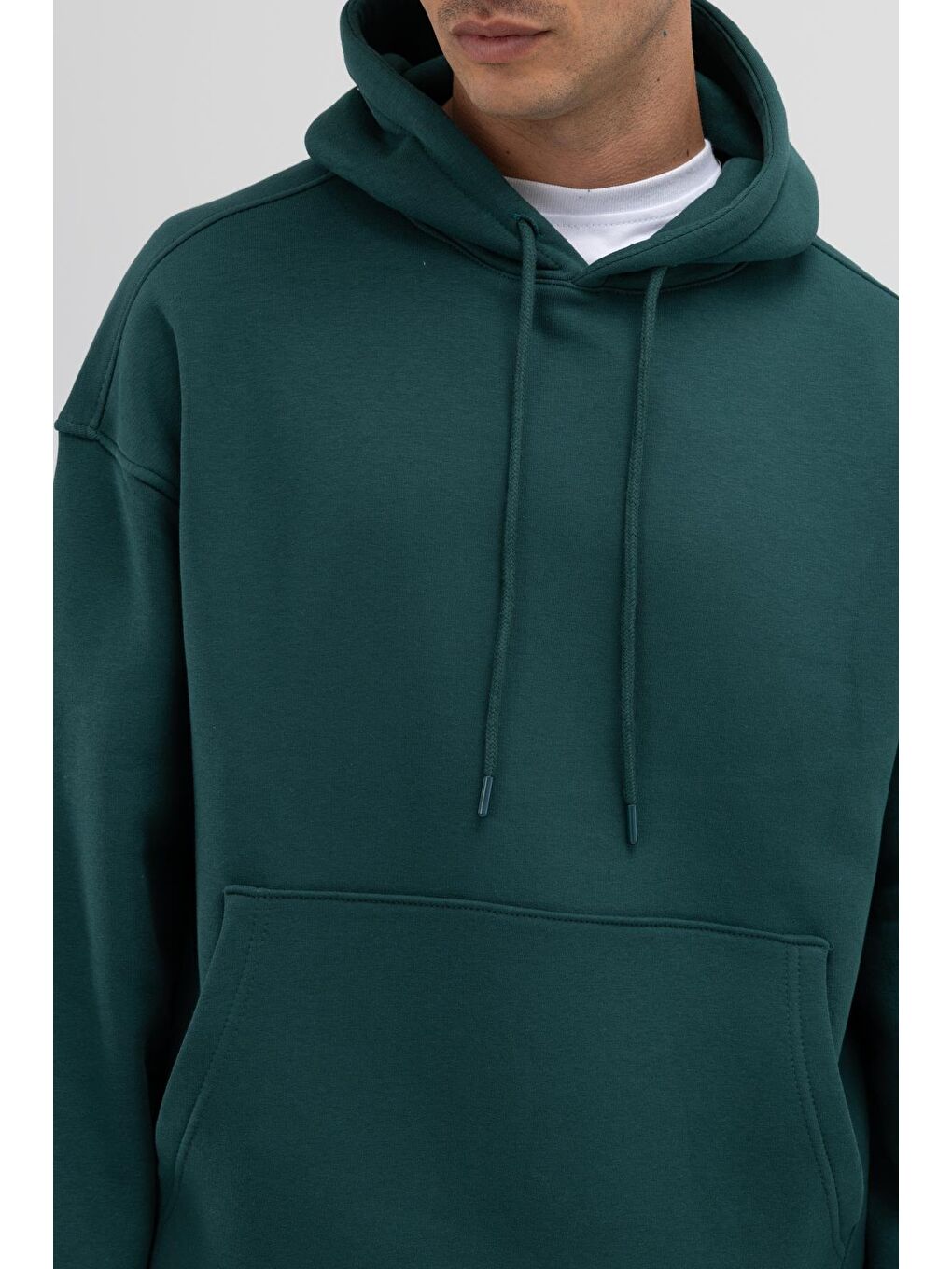 Yeşil Basic Oversize Kapüşonlu Sweatshirt Nefti-4
