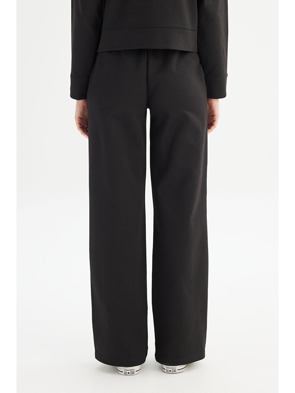 Loose Fit Geniş Kesim Siyah Pamuklu Esnek Sweatpant-4