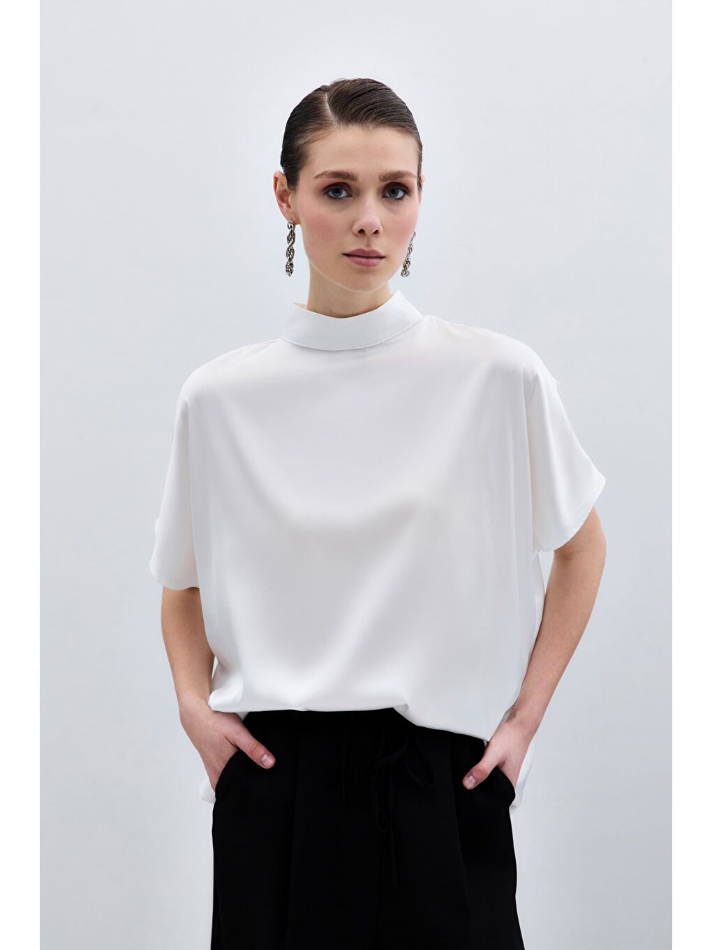 Yarasa Kol Salaş Bluz - Ekru-2