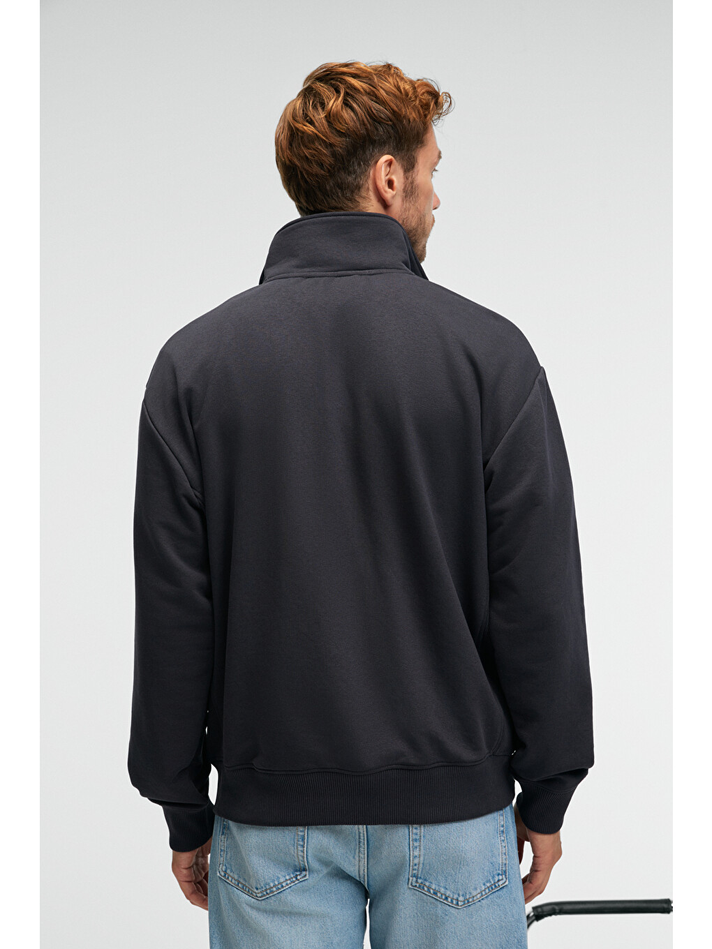 Bram Erkek %100 Pamuk Dik Yakalı Yarım Fermuarlı Baskılı Antrasit Sweatshirt-6