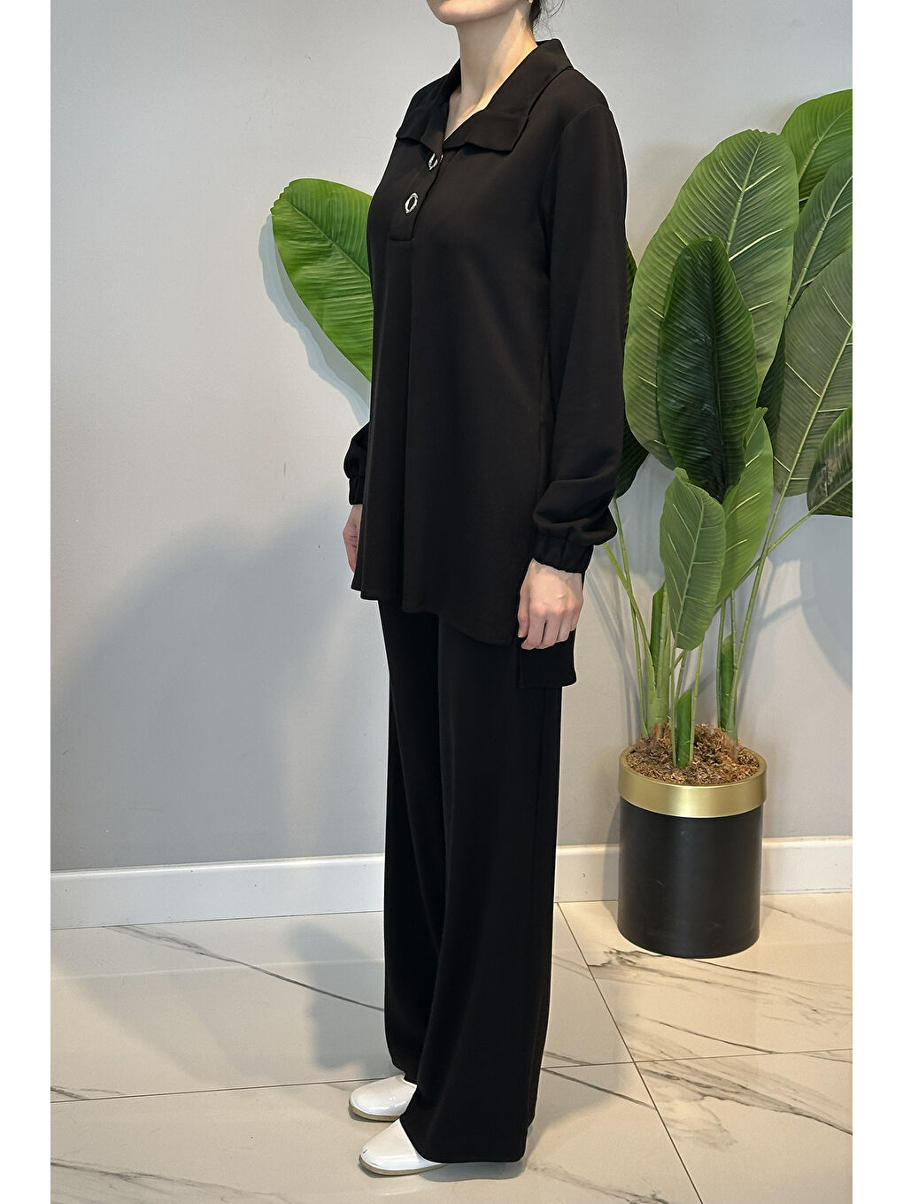 Yaka Detay Örme Modal Takım 19464 Siyah-2