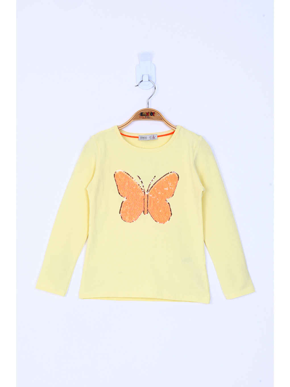 Sarı Kız Çocuk Kelebek Pullu Tişört